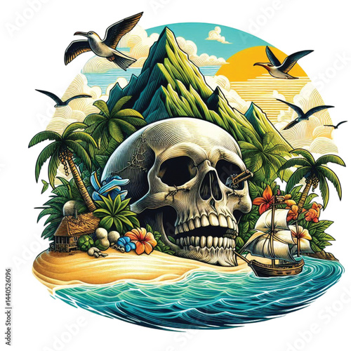Skull Island Paradise Tropical illustration