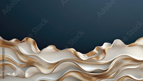 Elegant cream and gold flowing waves against a deep blue backdrop