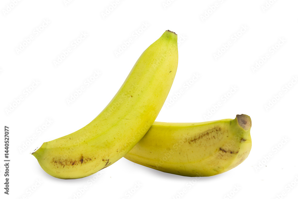 pair of yellowish green bananas isolated on white, bananas with natural spot skin pair of yellowish green bananas isolated on white, bananas with natural spot skin