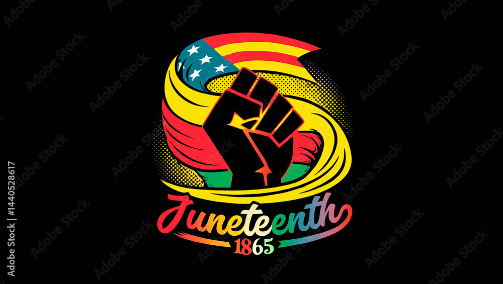 High-Contrast Juneteenth Banner Design with Patriotic Colors, Raised Fist, and Retro Halftone Style Generative AI High-Contrast Juneteenth Banner Design with Patriotic Colors, Raised Fist, and Retro Halftone Style Generative AI