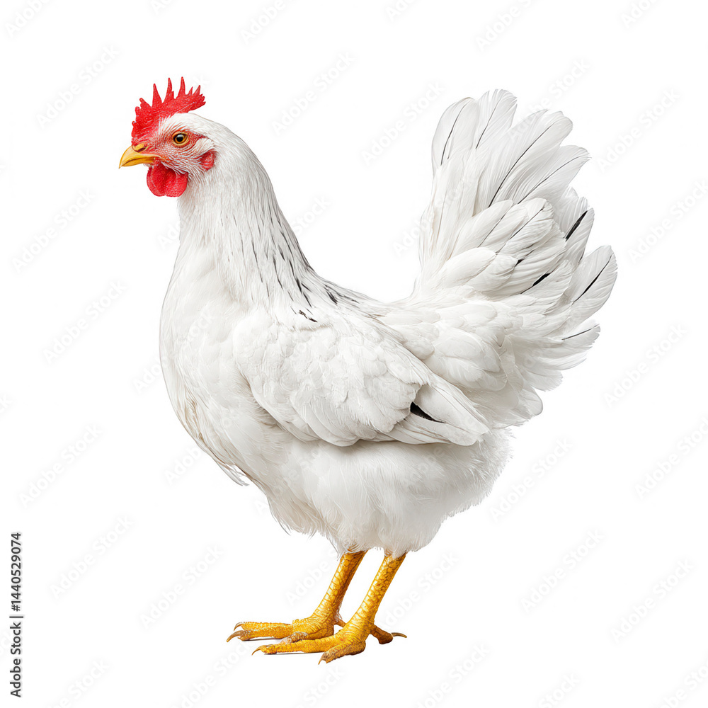 Fototapeta premium Isolated white chicken, perfect for REBG 153 design element projects.