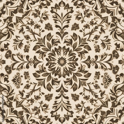 Elegant Sepia Floral Mandala Design  Ornate  Decorative  Vintage  Background Texture
