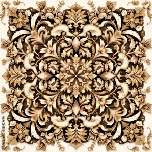 Intricate Ornate Floral Design  Baroque Style  Antique Carving  Symmetrical Pattern  