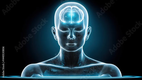 Wallpaper Mural Human brain glowing with digital aura, futuristic technology and mental focus concept Torontodigital.ca