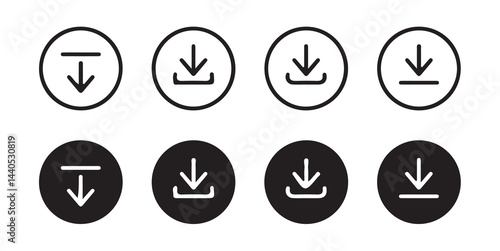 Download icon set. Download button collection. File download icon vector. File download and upload icon symbol in line and flat style on white background. Vector illustration eps 10.