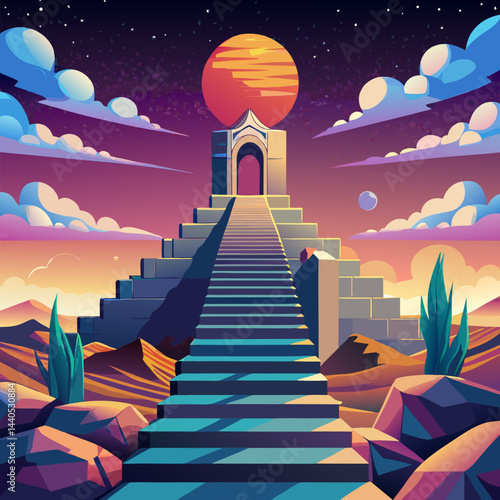 Fantasy Stairway In Clouds