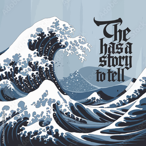 Ocean wave illustration art print sea waves artwork japanese wave drawing story to tell ocean painting blue art ,illustration design for t-shirt