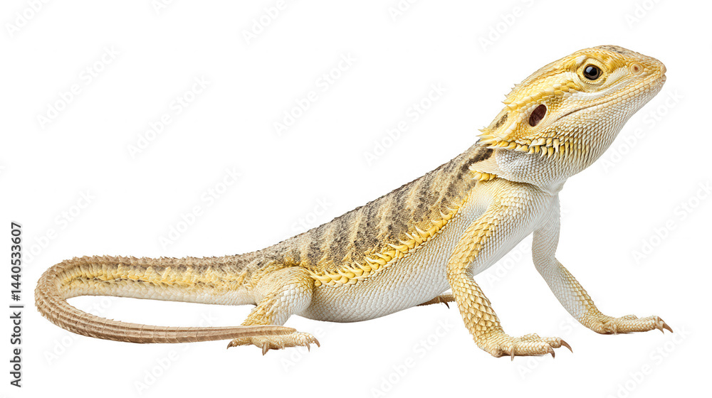 Obraz premium A regal bearded dragon poses for a vibrant animal portrait backdrop
