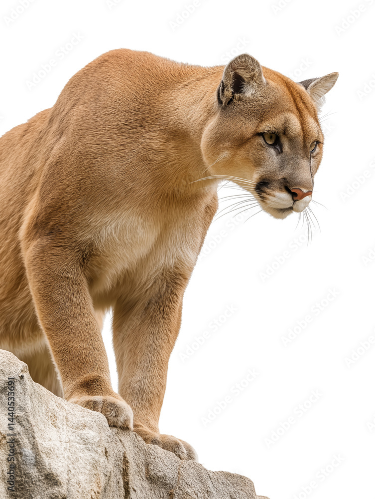 Naklejka premium Majestic Cougar Perched on a Rock A Stunning Wildlife Image