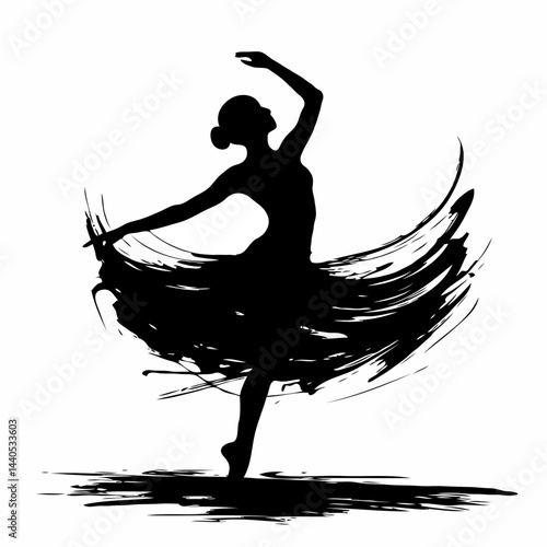 Silhouette of a ballerina twirling gracefully with paint strokes  