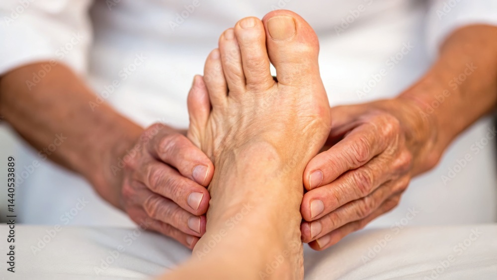 A person receiving a foot massage, focusing on the hands and feet, conveying relaxation and care.
