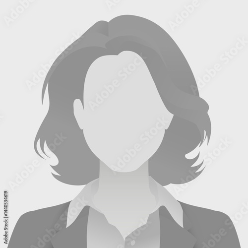 Faceless avatar default photo placeholder of businesswoman in grayscale illustration, depicting corporate identity and anonymity. Ideal for professional profiles and online use