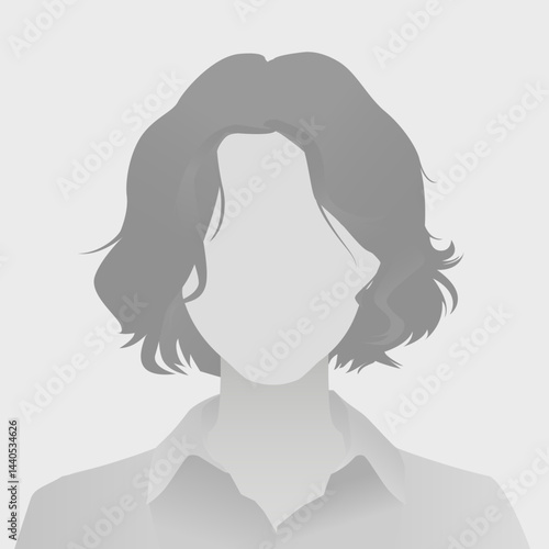 Minimalistic silhouette of woman with short wavy hair and collared shirt on gray background. Perfect for avatar creation, profile avatar default photo placeholder