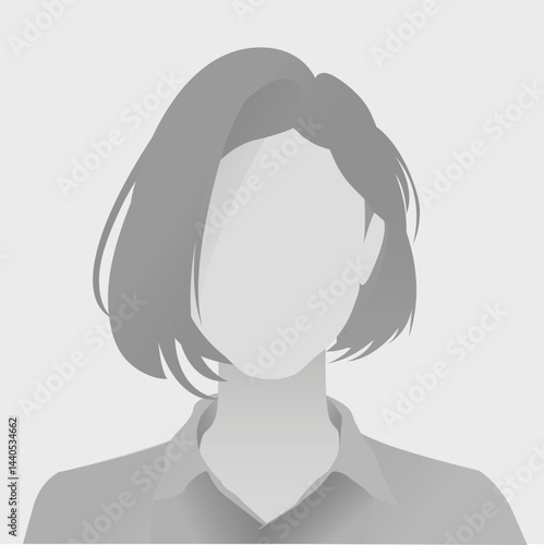 Abstract illustration of female silhouette with short wavy hair and collared shirt in grayscale style for use in digital profiles avatars identity representation.
