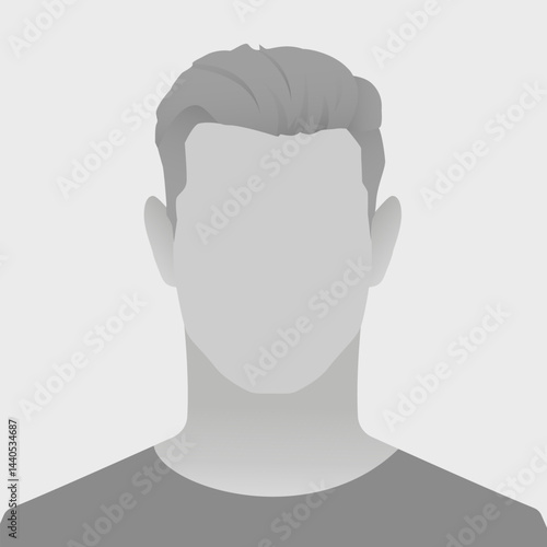 Neutral gray silhouette of male avatar default photo placeholder with short hair for anonymous profile picture with minimalist style suitable for various social media platforms and websites.