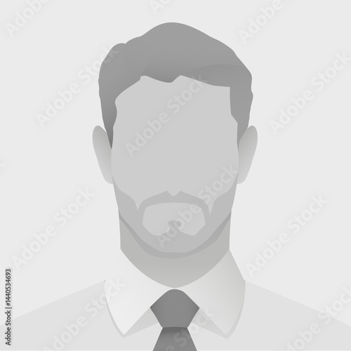 Faceless silhouette of a businessman depicted in minimalist grey colors wearing formal attire on plain background. Suitable for identity themes and professional avatar default photo placeholder