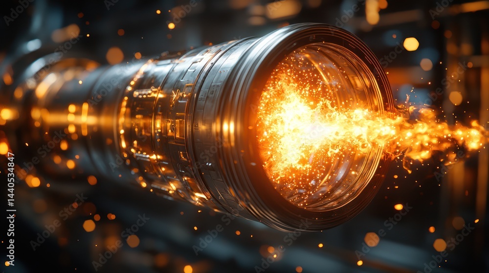 Metal tube with bright light and sparks in an industrial setting. Metal tube with bright light and sparks in an industrial setting.