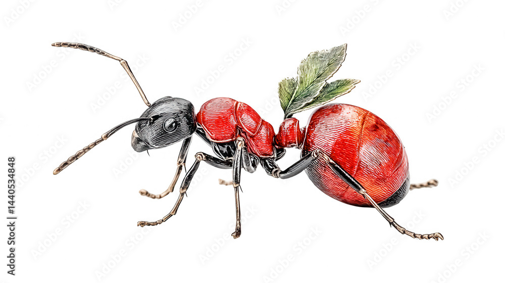 rebg 275 presents a detailed illustration of a vibrant red ant foraging