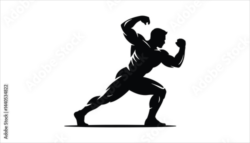 Strongman Posing with Raised Arm Silhouette Vector