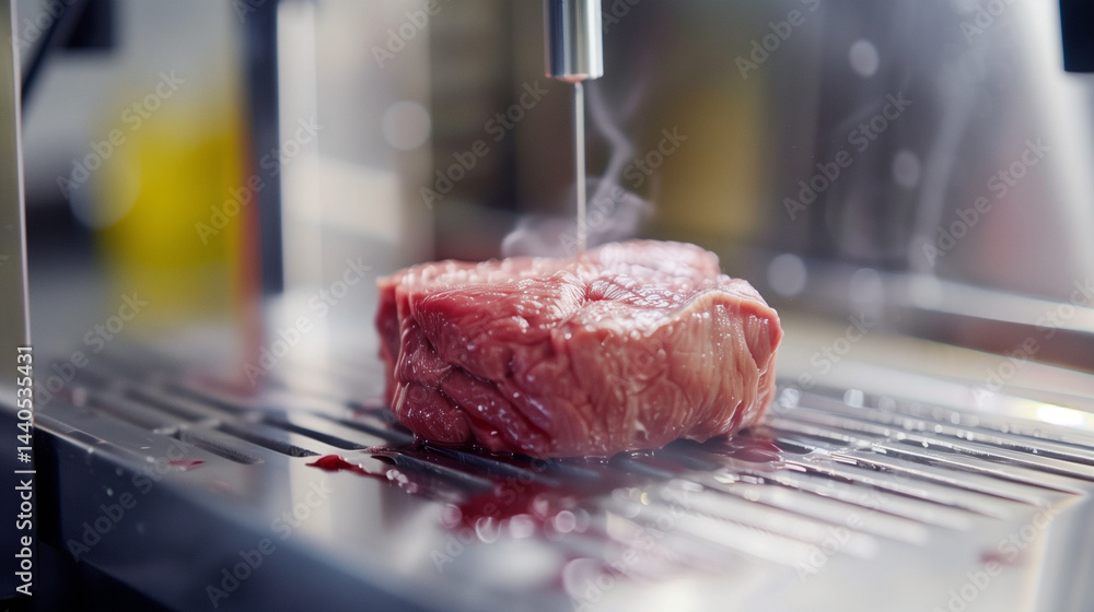 3D printer creating a steak.