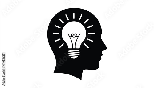 Creative lightbulb inside head symbol representing innovative idea