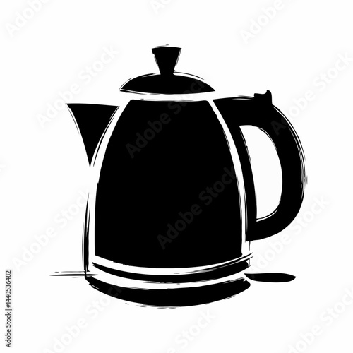 Elegant black kettle illustration on a white background  