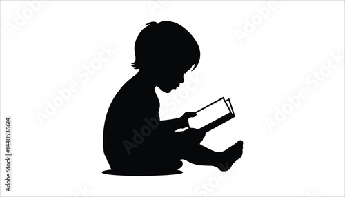 Child Sitting and Reading a Book Silhouette Icon