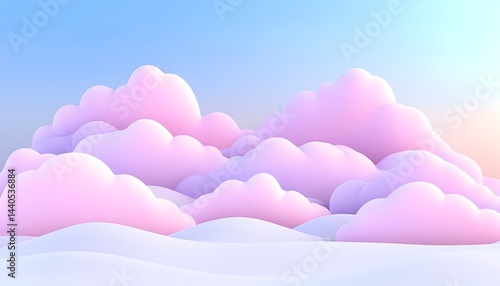Pastel pink and purple cloudscape over a soft white landscape