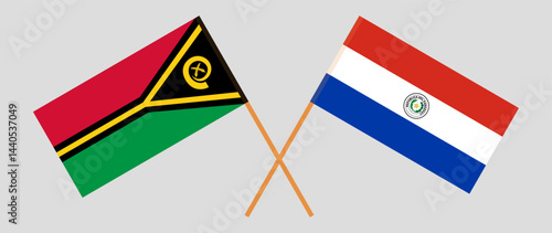 Crossed flags of Vanuatu and Republic of Paraguay. Official colors. Correct proportion. Vector illustration