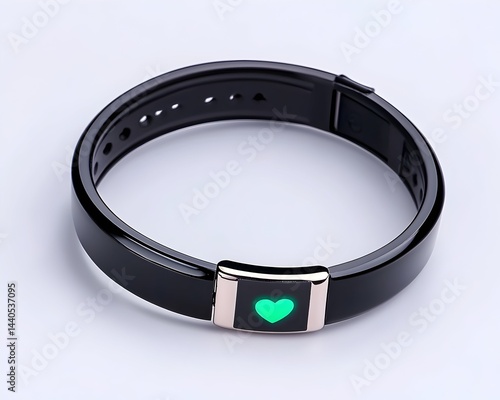Obraz na płótnie Sleek black fitness tracker bracelet with a glowing green heart icon on its display w salonie