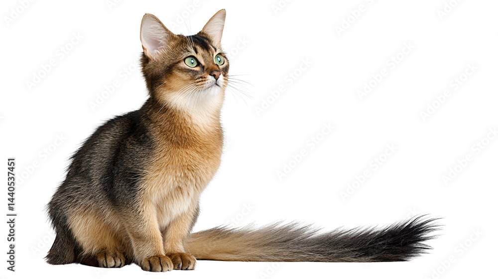 Somerset cat sitting regally looking left against a clean white background.