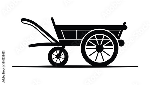 Wheelbarrow vector black silhouette with wheel and handle icon
