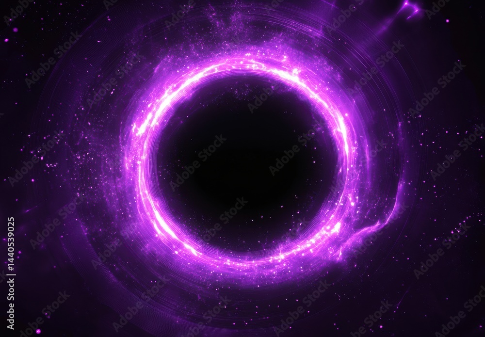 Glowing Purple Ring in Dark Starry Space Abstract Cosmic Background Glowing Purple Ring in Dark Starry Space Abstract Cosmic Background