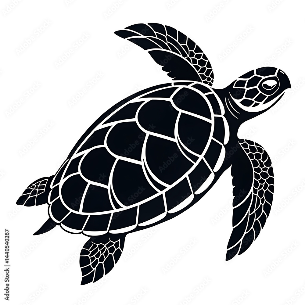 Fototapeta premium An elegant turtle silhouette icon set against a clean white background. 