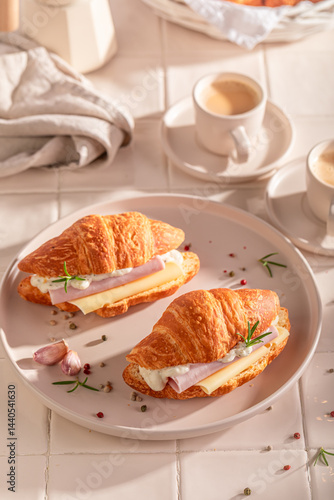 Tasty and healthy french croissant for quick lunch.