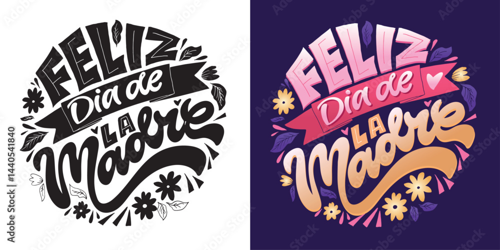Fototapeta premium Happy Mother's Day in spanish - cute trendy hand dtawm doodle lettering print. T-shirt design, mug print, sticker. 