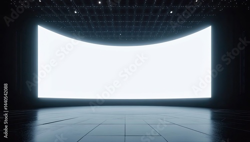 Bright, curved screen in dark room