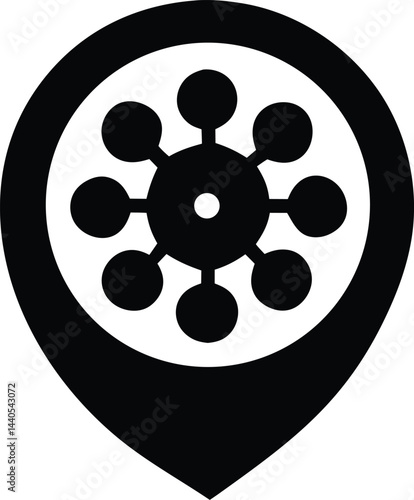 A vector map icon with a heart symbol glows on a dark, cinematic background, a concept design for любимое место