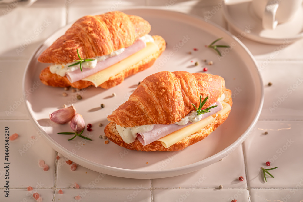 Tasty and healthy french croissant made in the kitchen.