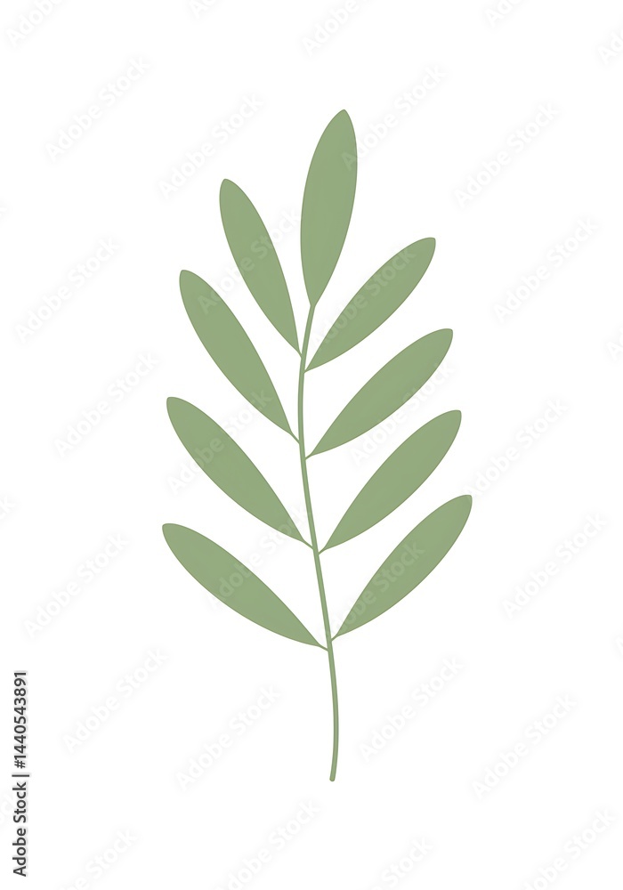 Obraz premium Single Green Leaf Branch on White Background Simple Illustration