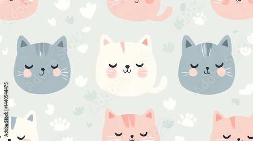 Wallpaper Mural Pastel-toned,  cute feline faces in a repetitive pattern. Torontodigital.ca
