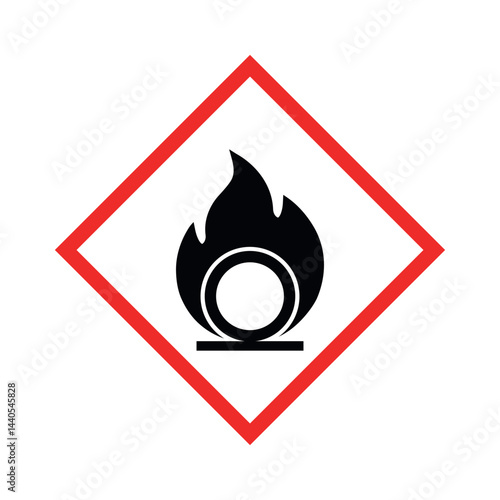 Hazard sign oxidizing gas with red rhombus frame. Warning label, oxidizing substances. 
