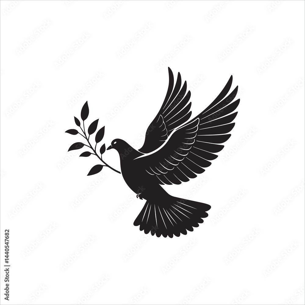 Fototapeta premium Elegant Dove Silhouette with Olive Branch Clip Art