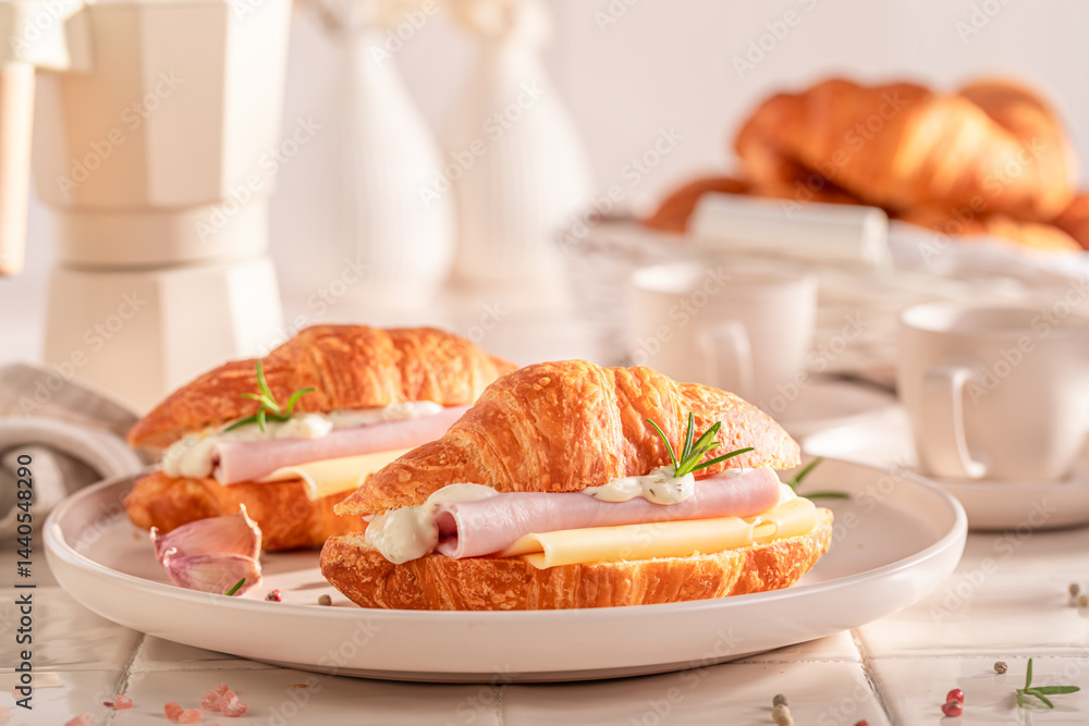 Tasty and healthy french croissant as a savory breakfast.