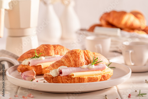 Obraz na płótnie Tasty and healthy french croissant as a savory breakfast. w salonie