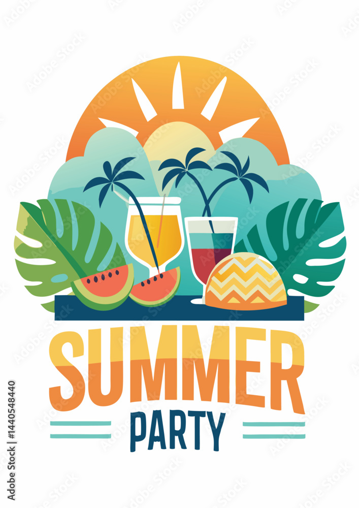 Naklejka premium Tropical Paradise: Vibrant Drinks and Fruits for Summer