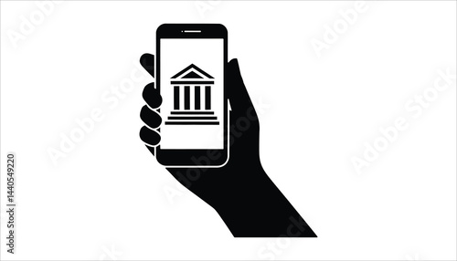 Hand Holding Smartphone Mobile Banking App Silhouette Vector Art