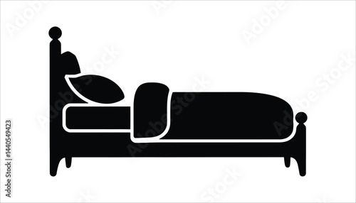 Bed Silhouette Icon Sleeping Furniture Minimalist Bedroom Vector Art