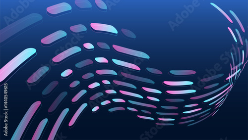 Dark blue background with digital patterns and light effects. For high-tech presentations. Dynamic digital wave elements of pink, blue and purple lines create a sense of movement and modern technology