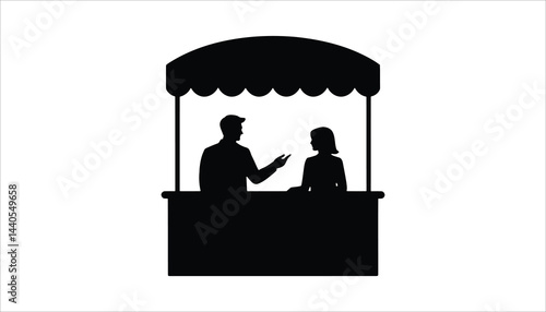 Market Stall Silhouette Vector Selling Booth People Talking Icon Art